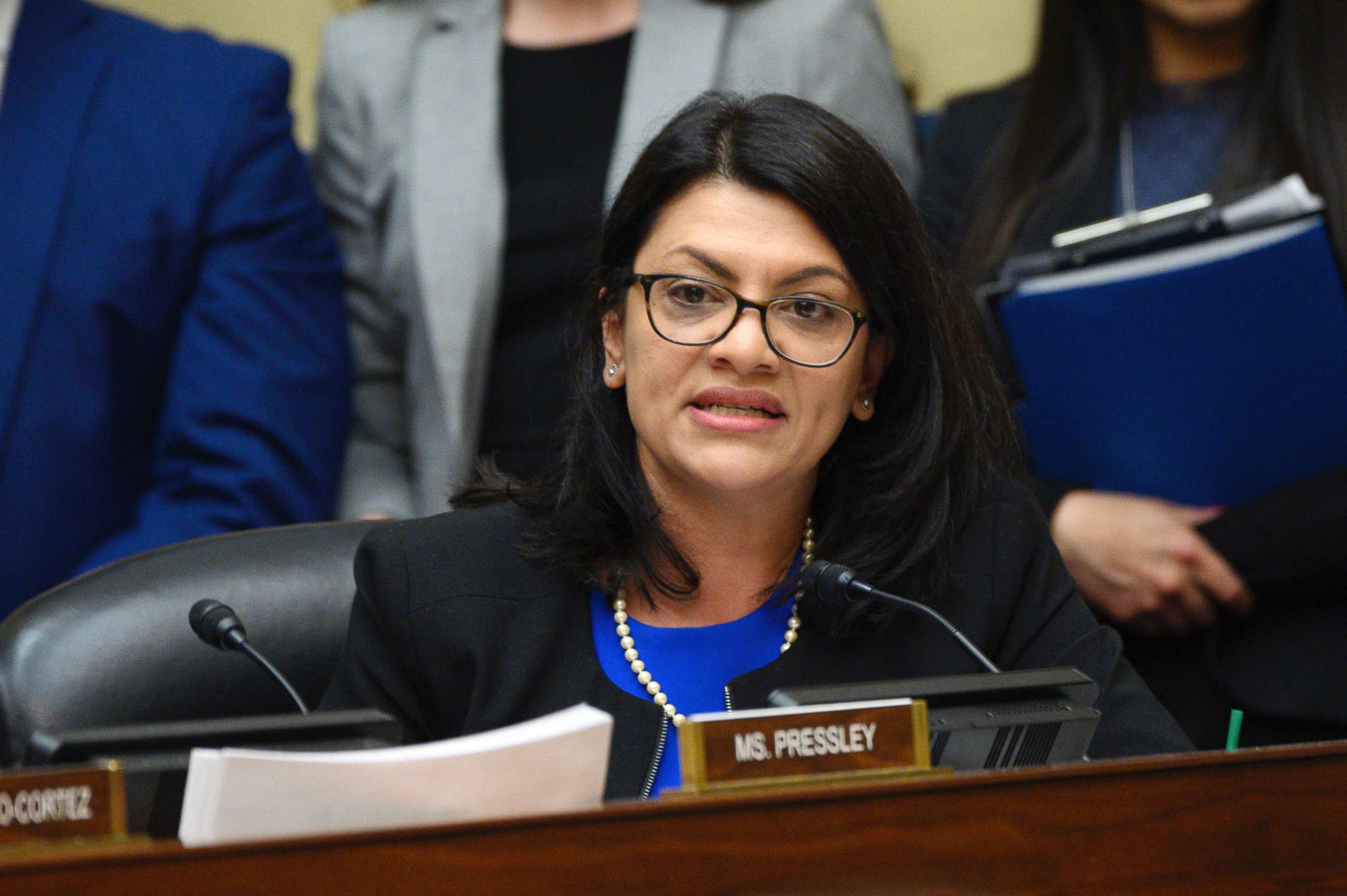 PHOTO: Congresswoman Rashida Tlaib speaks as Michael Cohen, former lawyer for President Donald Trump, testifies before the House Oversight and Reform Committee on Capitol Hill in Washington, D.C., on Feb. 27, 2019.