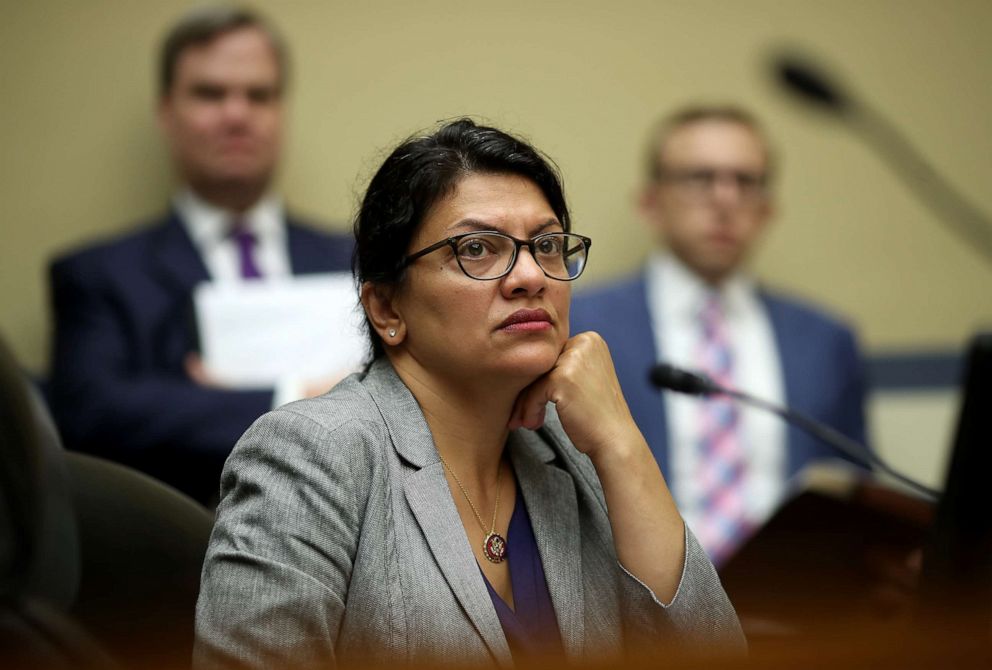 PHOTO: Rep. Rashida Tlaib listens as acting Homeland Security Secretary Kevin McAleenan testifies before the House Oversight and Reform Committee on July 18, 2019 in Washington, DC.