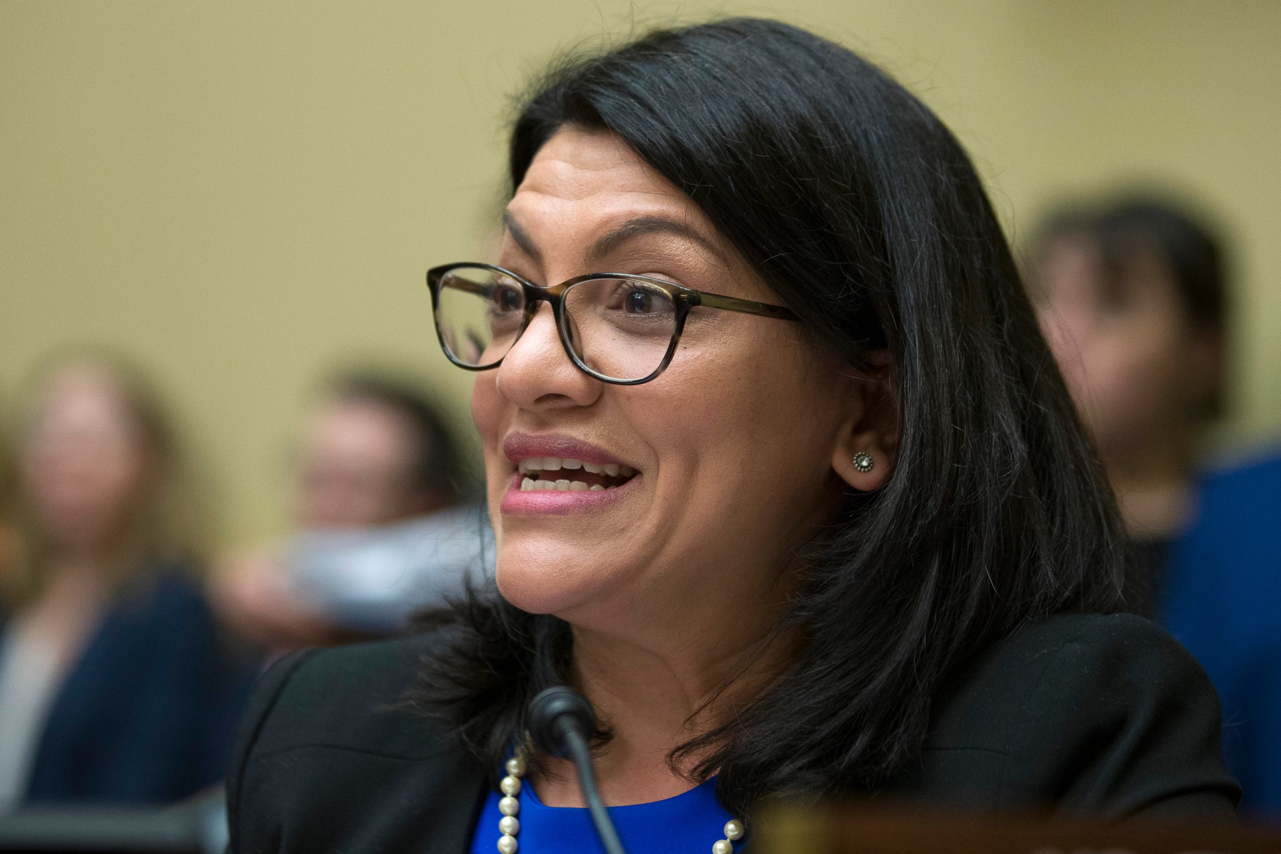 PHOTO: Rep. Rashida Tlaib, D-Mich., questions Michael Cohen, President Donald Trump's former lawyer, as he testifies before the House Oversight and Reform Committee, on Capitol Hill, Wednesday, Feb. 27, 2019, in Washington.