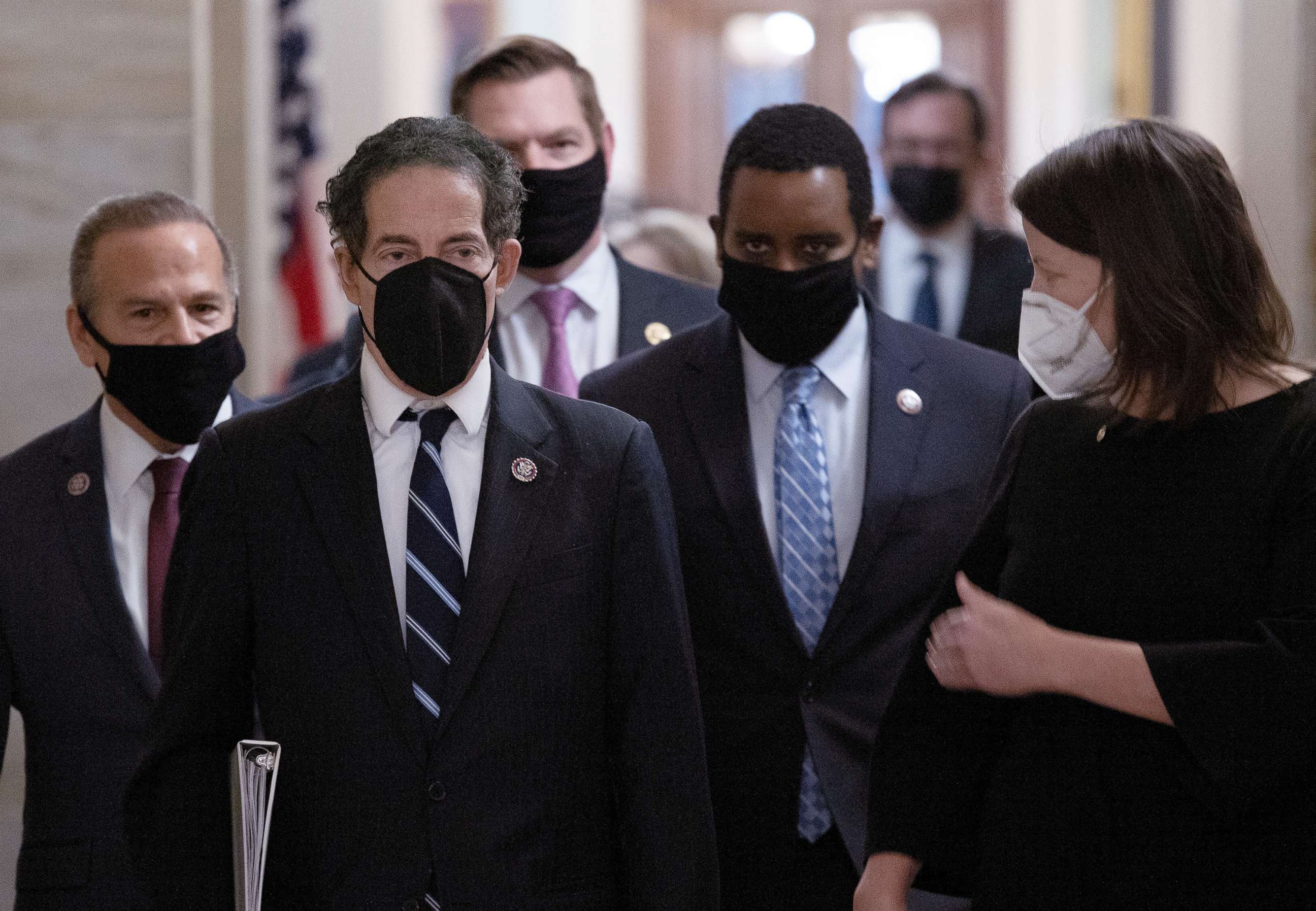PHOTO: House impeachment managers led by Rep. Jamie Raskin, depart the Senate Chamber at the conclusion of former President Donald Trump's second impeachment trial, Feb. 13, 2021, in Washington, D.C. The Senate voted 57-43 to acquit Trump.