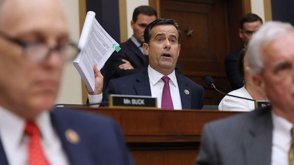 PHOTO: Rep. John Ratcliffe questions former Special Counsel Robert Mueller as he testifies before the House Judiciary Committee about his report on Russian interference in the 2016 presidential election, July 24, 2019, in Washington, D.C.