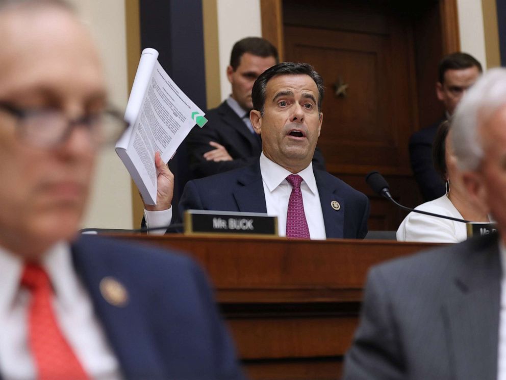 PHOTO: Rep. John Ratcliffe questions former Special Counsel Robert Mueller as he testifies before the House Judiciary Committee about his report on Russian interference in the 2016 presidential election, July 24, 2019, in Washington, D.C.