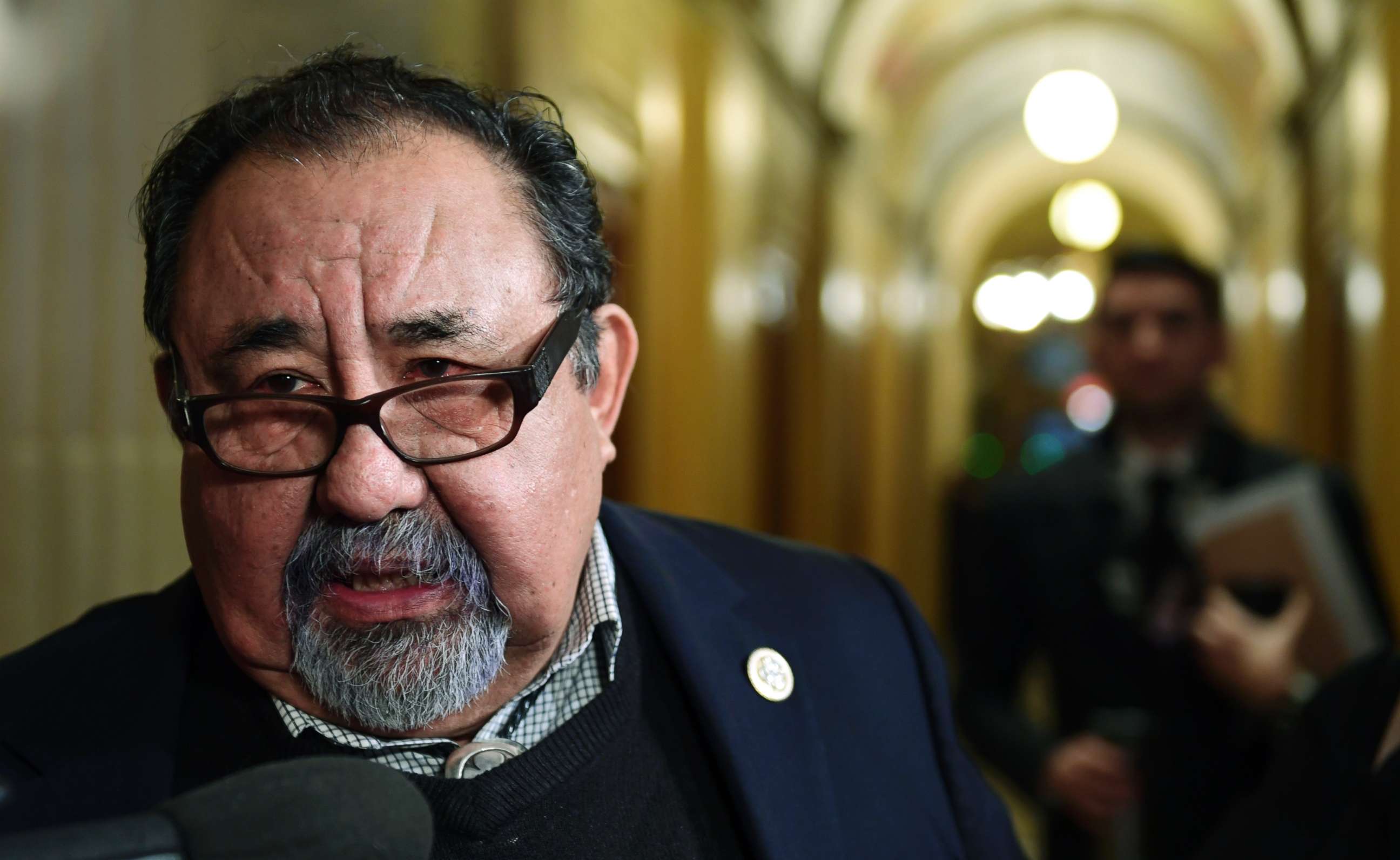 PHOTO: Rep. Raul Grijalva speaks with reporters on Capitol Hill in Washington, Jan. 17, 2018.