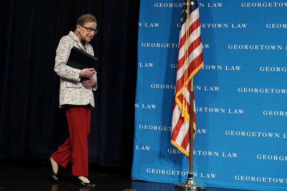 PHOTO: Supreme Court Justice Ruth Bader Ginsburg arrives at a lecture, Sept. 26, 2018, at Georgetown University Law Center in Washington, D.C.