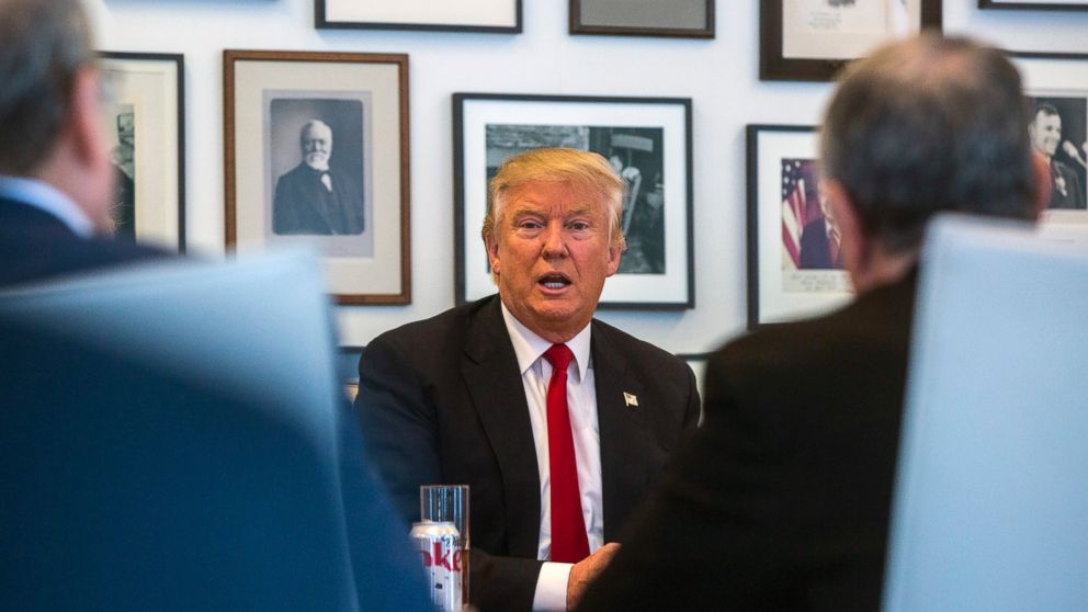 President-elect Donald Trump during a meeting with reporters, columnists and company leadership from the New York Times, at the publication's headquarters in New York, Nov. 22, 2016. 