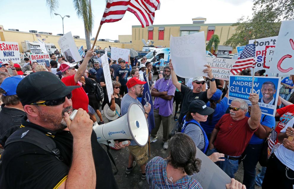 PHOTO: Demonstrators protest outside of the Broward County Supervisor of Elections office, Nov. 10, 2018, in Lauderhill, Fla.