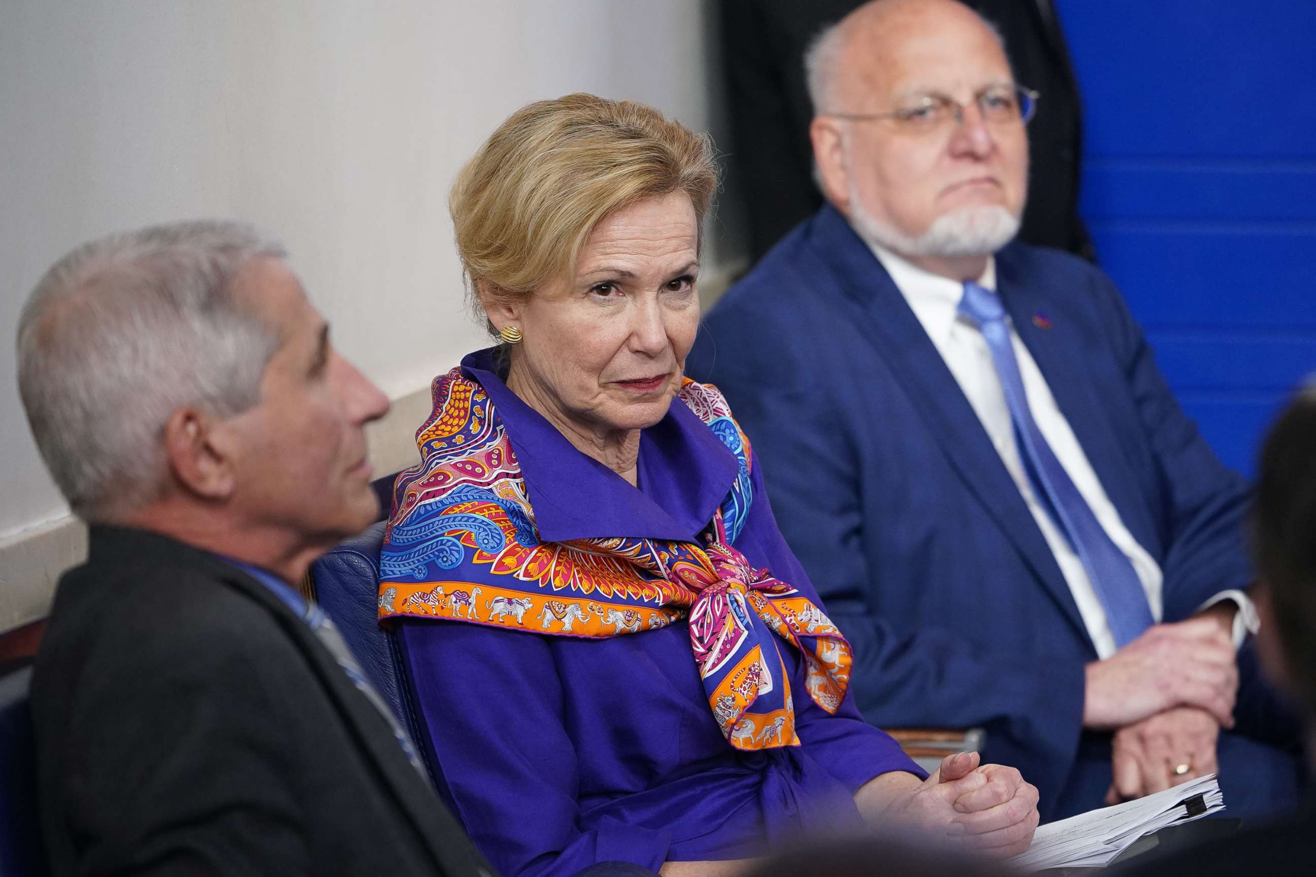 PHOTO: Director of the National Institute of Allergy and Infectious Diseases Anthony Fauci, Response coordinator for White House Coronavirus Task Force Deborah Birx and CDC Director Robert R. Redfield attend the daily briefing on the novel coronavirus.