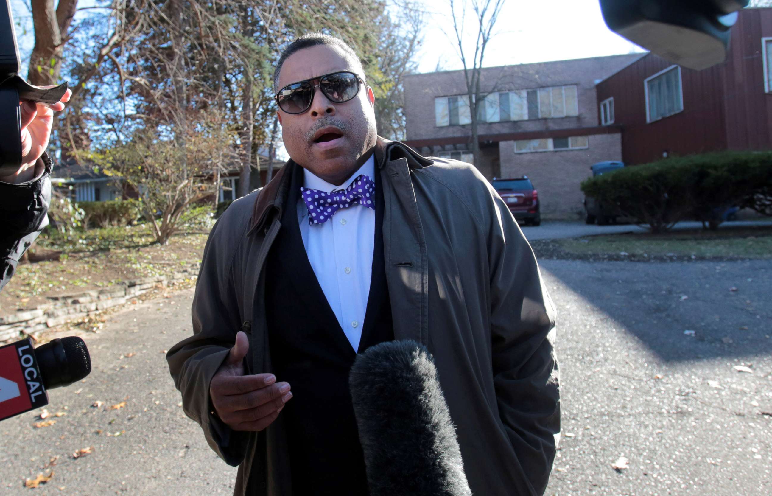 PHOTO: Arnold Reed, an attorney for U.S. Rep John Conyers, makes a statement to the media in front of Conyers family home in Detroit, Nov. 29, 2017. 