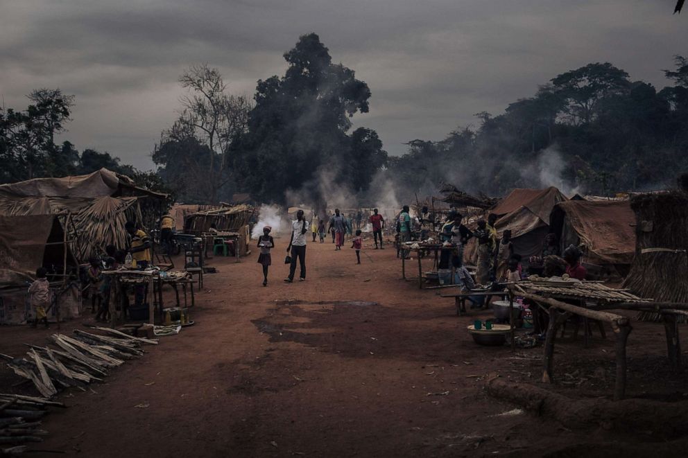 A Central African refugee site in Ndu, Democratic Republic of Congo, photographed at dawn on Feb. 5, 2021.