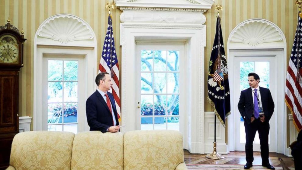 PHOTO: Reince Priebus, the Chief of Staff, and White House Communications Director Anthony Scaramucci in the Oval Office on July 27, 2017.