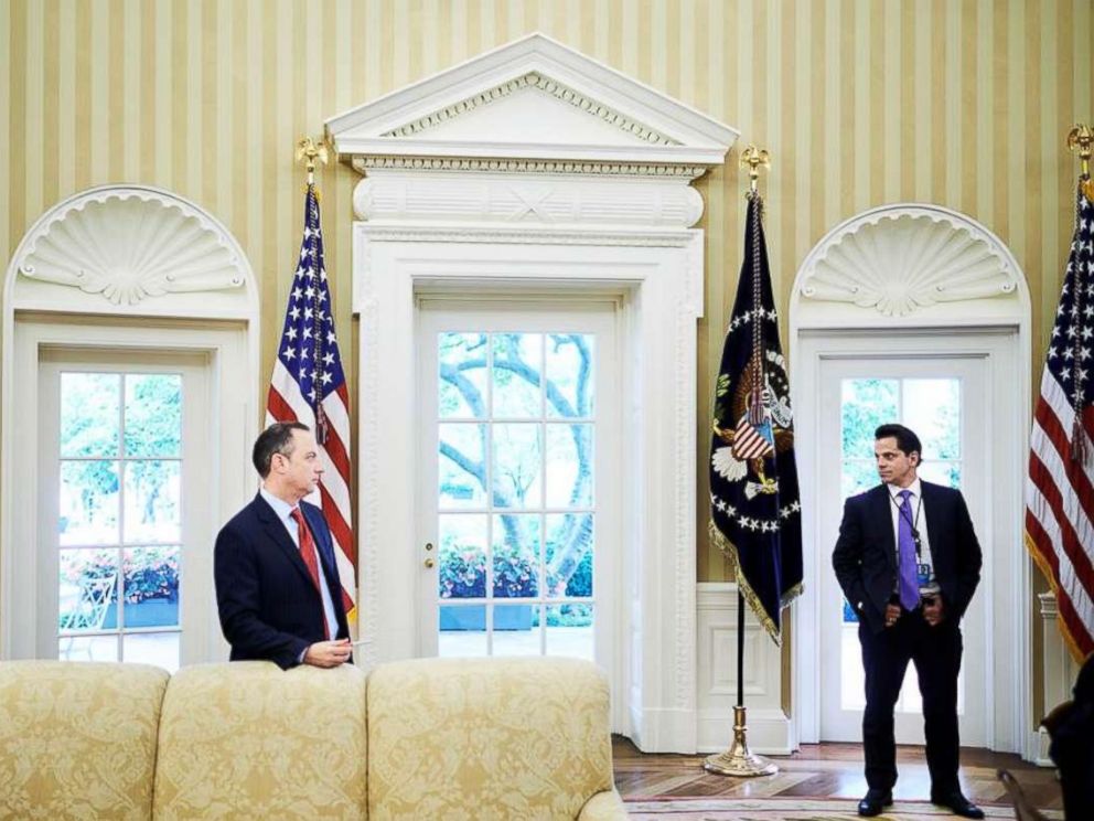 PHOTO: Reince Priebus, the Chief of Staff, and White House Communications Director Anthony Scaramucci in the Oval Office on July 27, 2017.