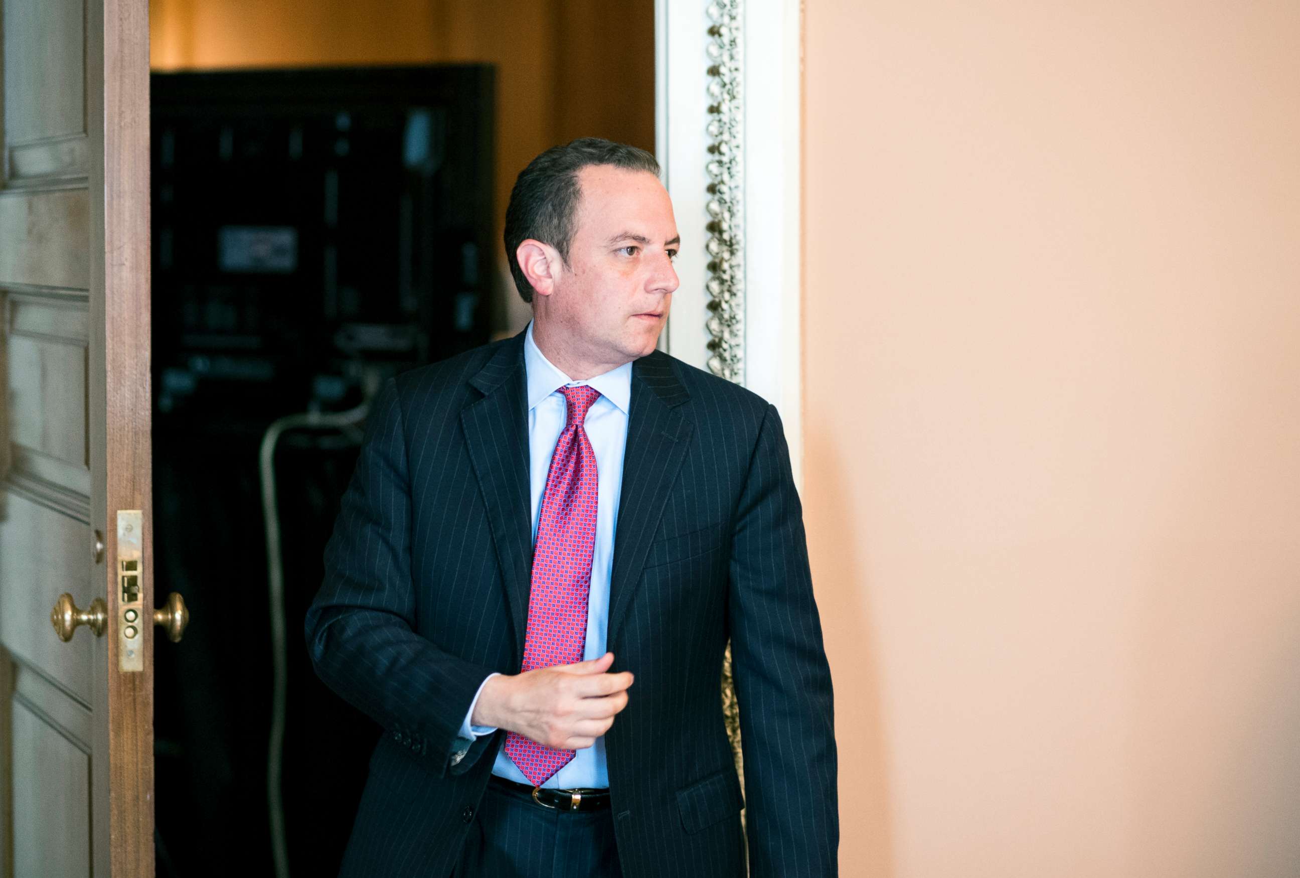PHOTO: Reince Priebus, chief of staff for President Donald Trump, leaves the Senate Republicans' policy lunch in the Capitol, June 27, 2017.