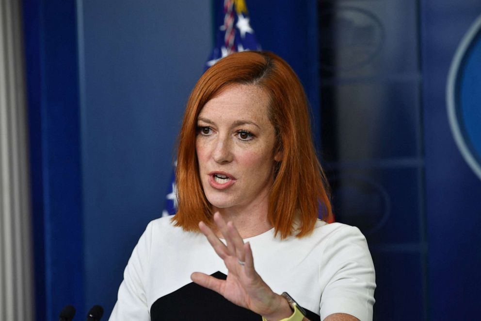PHOTO: White House Press Secretary Jen Psaki holds a press briefing in the Brady Briefing Room of the White House, May 5, 2021.