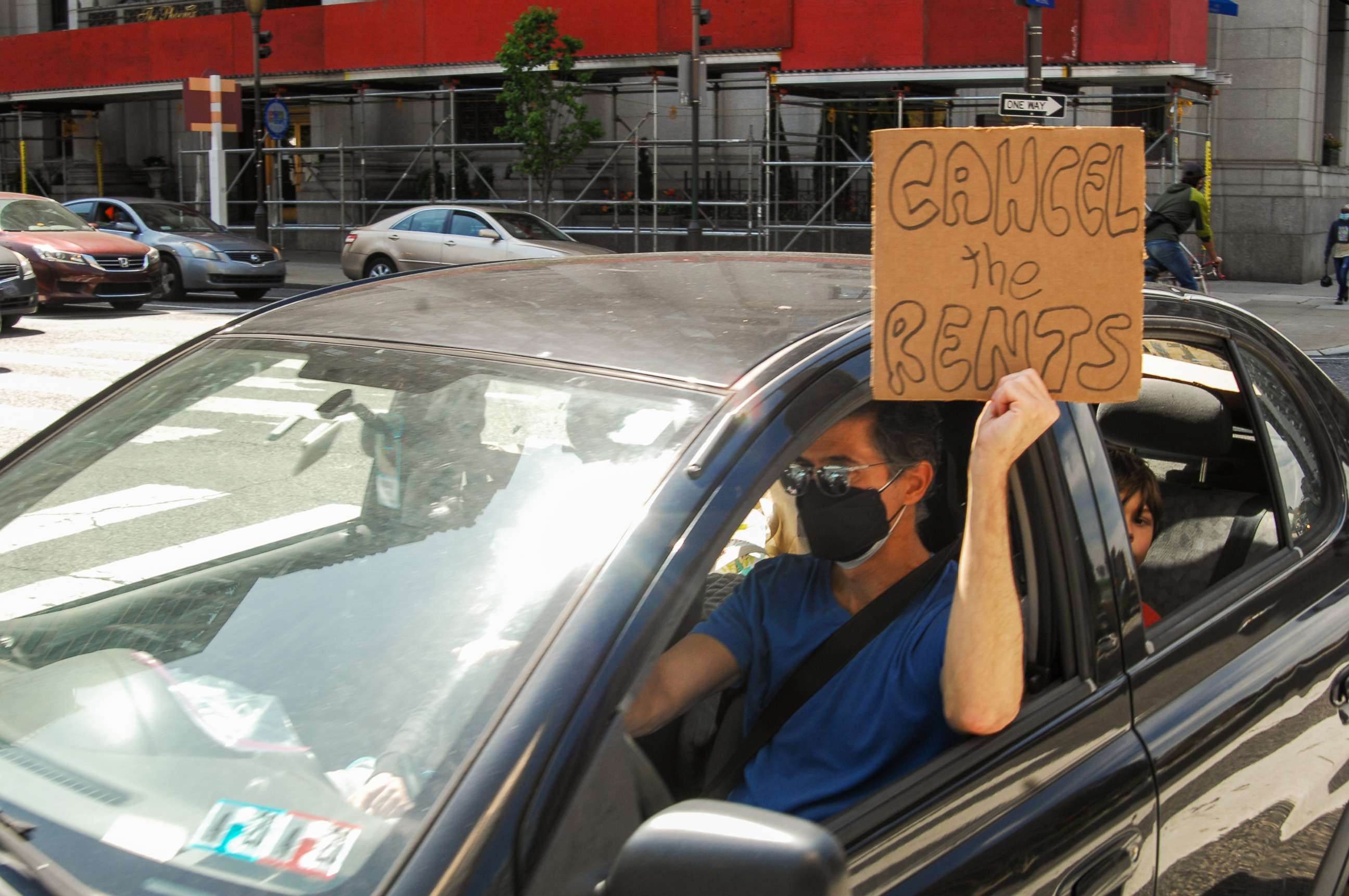 PHOTO: Philadelphians joined with protesters across the country to call for the cancelation of rent during the economic shutdown amid the coronavirus pandemic, in a caravan protest through Center City and around City Hall in Philadelphia, April 25, 2020.