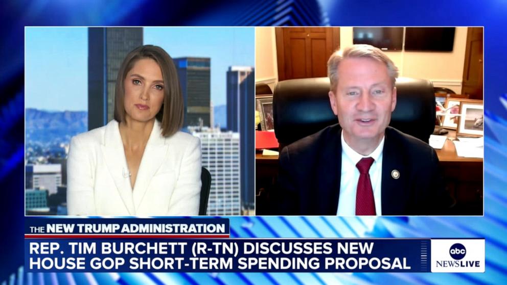 PHOTO: Tennesse Congressman Tim Burchett (R) joins ABC News Live to address the government spending bill as stocks plunge and the government weighs a possible shutdown.