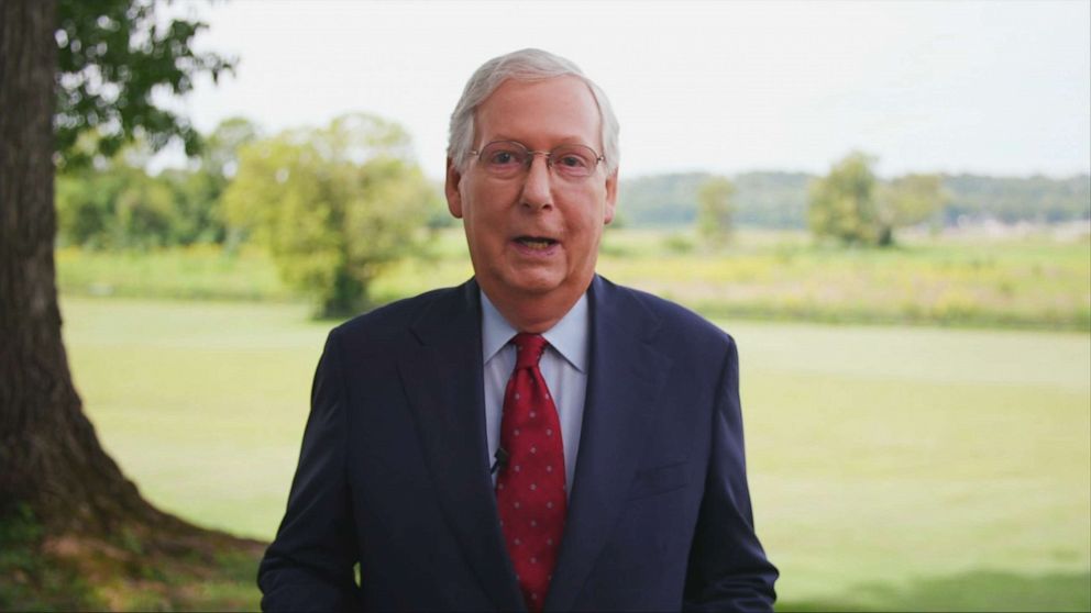 PHOTO: Sen. Mitch McConnell speaks in a taped segment aired during the 2020 Republican National Convention, Aug. 27, 2020.