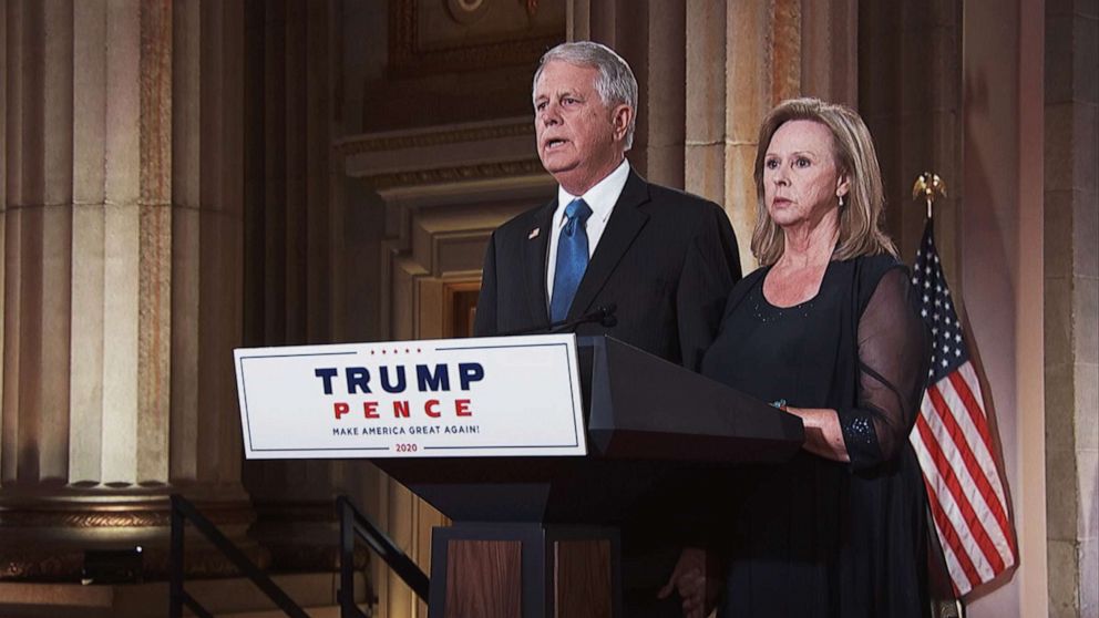 PHOTO: Carl and Marsha Mueller, parents of Kayla Mueller, speak in a recorded segment during the 2020 Republican National Convention, Aug. 27, 2020.