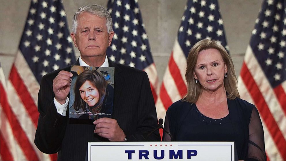 PHOTO: Carl and Marsha Mueller, parents of Kayla Mueller, speak in a recorded segment during the 2020 Republican National Convention, Aug. 27, 2020.