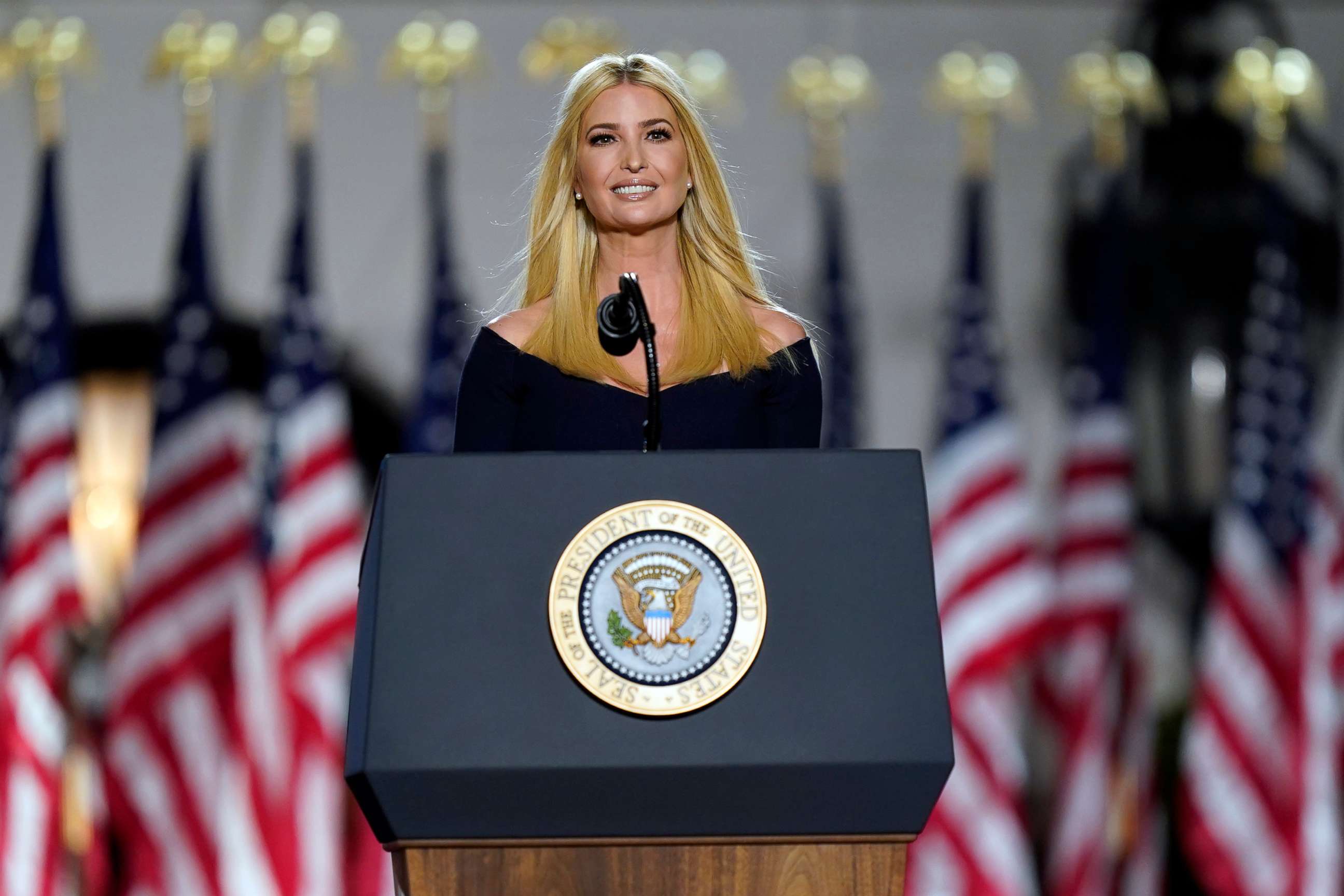 PHOTO: Ivanka Trump speaks from the South Lawn of the White House on the fourth day of the Republican National Convention, Aug. 27, 2020, in Washington.