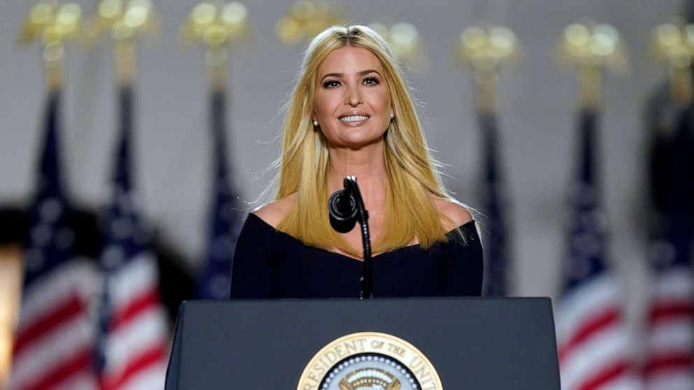 PHOTO: Ivanka Trump speaks from the South Lawn of the White House on the fourth day of the Republican National Convention, Aug. 27, 2020, in Washington.