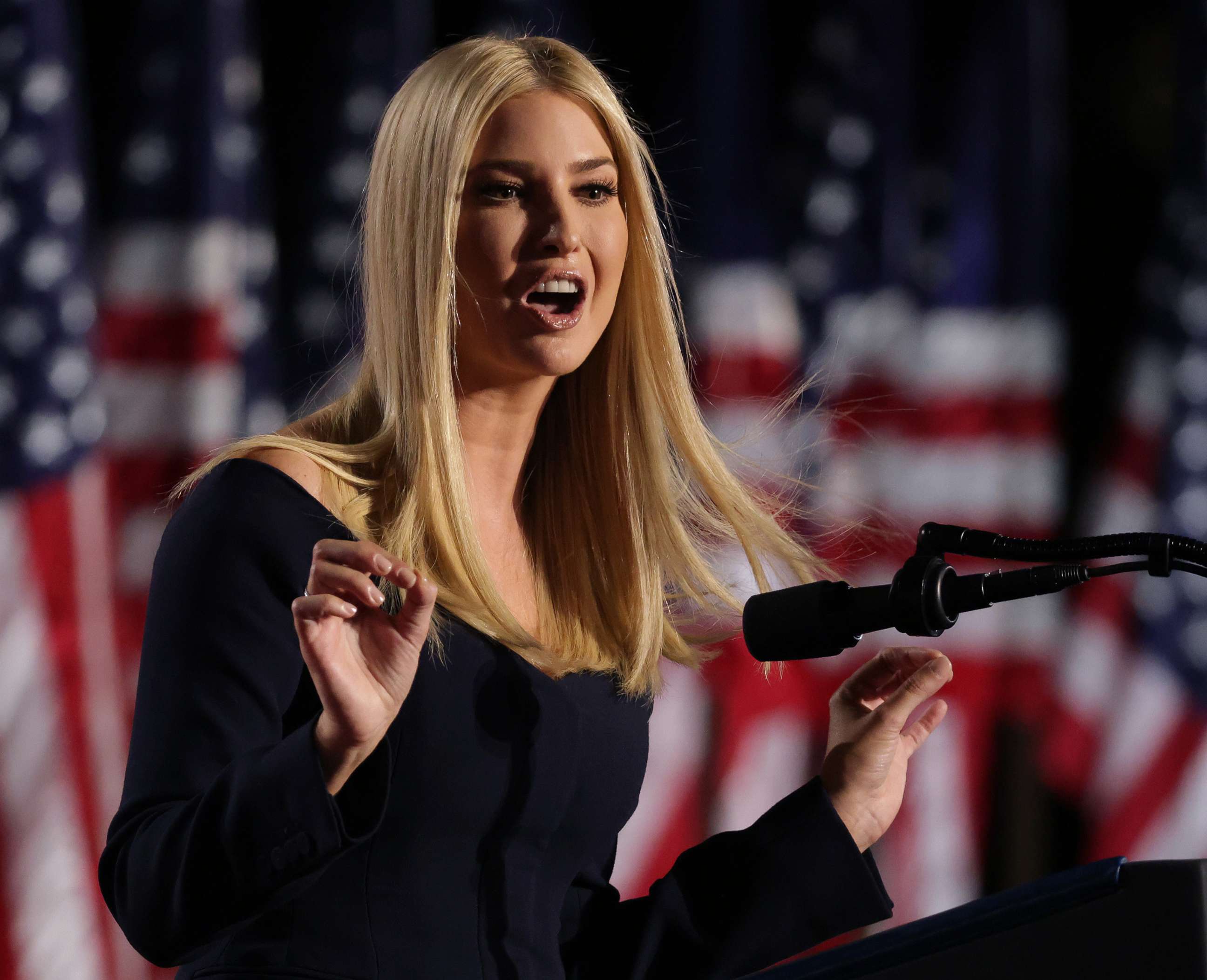 PHOTO: Ivanka Trump, daughter of President Donald Trump and White House senior adviser, speaks on the South Lawn of the White House, Aug. 27, 2020, in Washington.