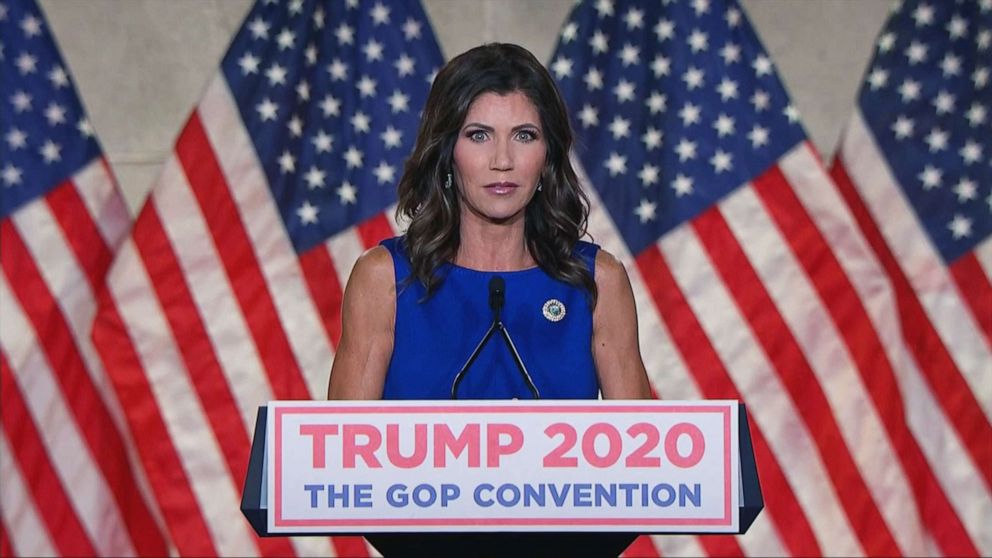 PHOTO: South Dakota Gov. Kristi Noem speaks during the third night of the 2020 Republican National Convention, Aug. 26, 2020.