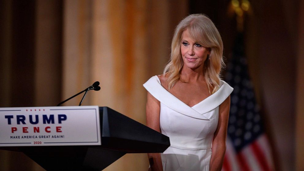 PHOTO: Outgoing Counselor to President Donald Trump, Kellyanne Conway, arrives to address the Republican National Convention in a pre-recorded speech at the Andrew W. Mellon Auditorium in Washington, Aug. 26, 2020.