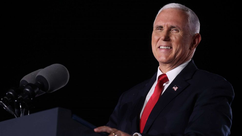 PHOTO: Vice President Mike Pence arrives to deliver his acceptance speech as the 2020 Republican vice presidential nominee during an event of the 2020 Republican National Convention held at Fort McHenry in Baltimore, Aug. 26, 2020.