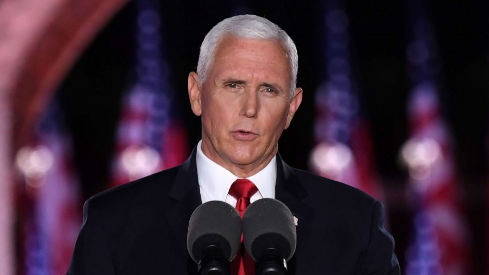 PHOTO: Vice President Mike Pence speaks during the third night of the Republican National Convention at Fort McHenry National Monument in Baltimore, Aug. 26, 2020.