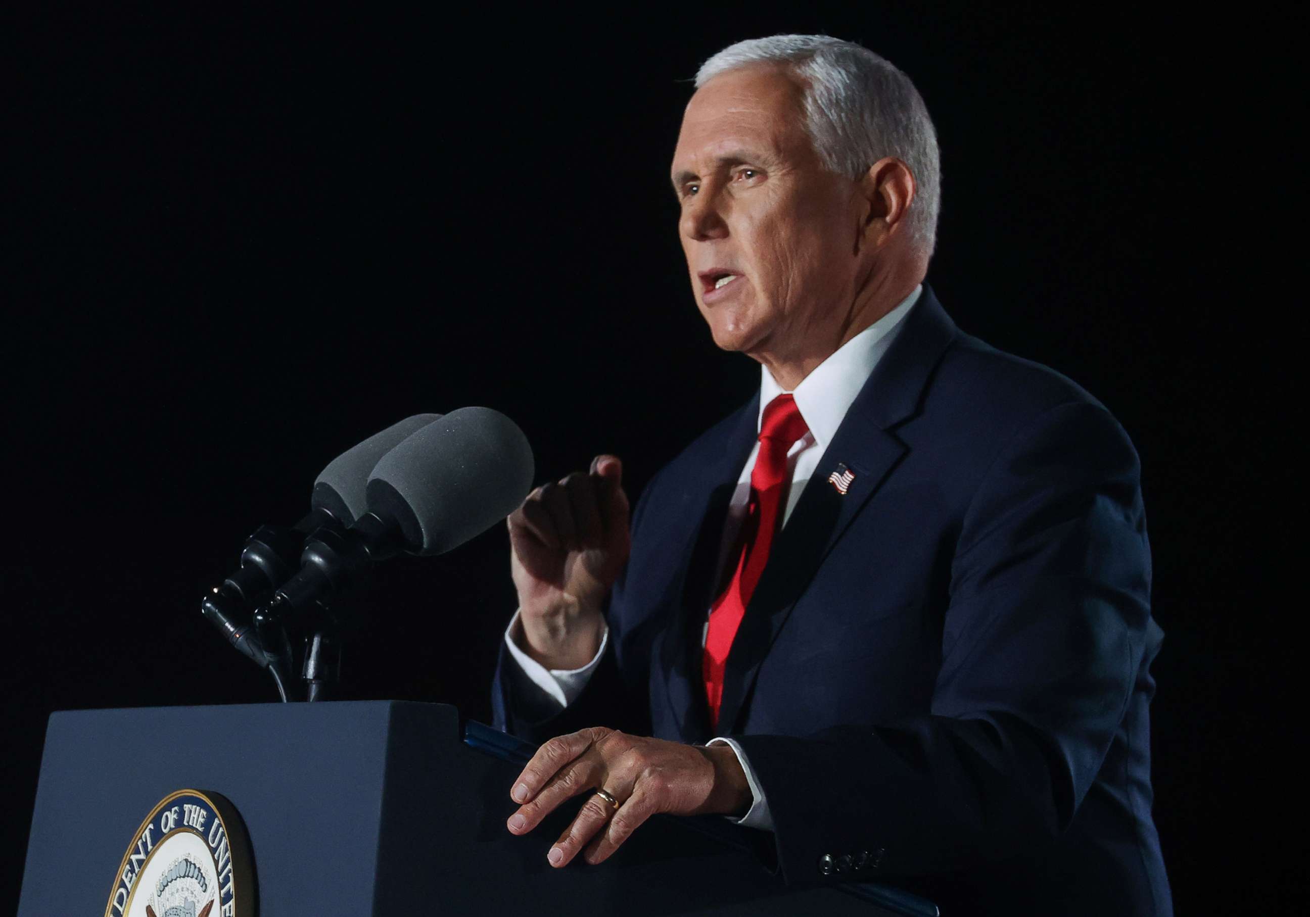 PHOTO: Vice President Mike Pence delivers his acceptance speech during an event of the 2020 Republican National Convention held at Fort McHenry in Baltimore, Aug. 26, 2020.