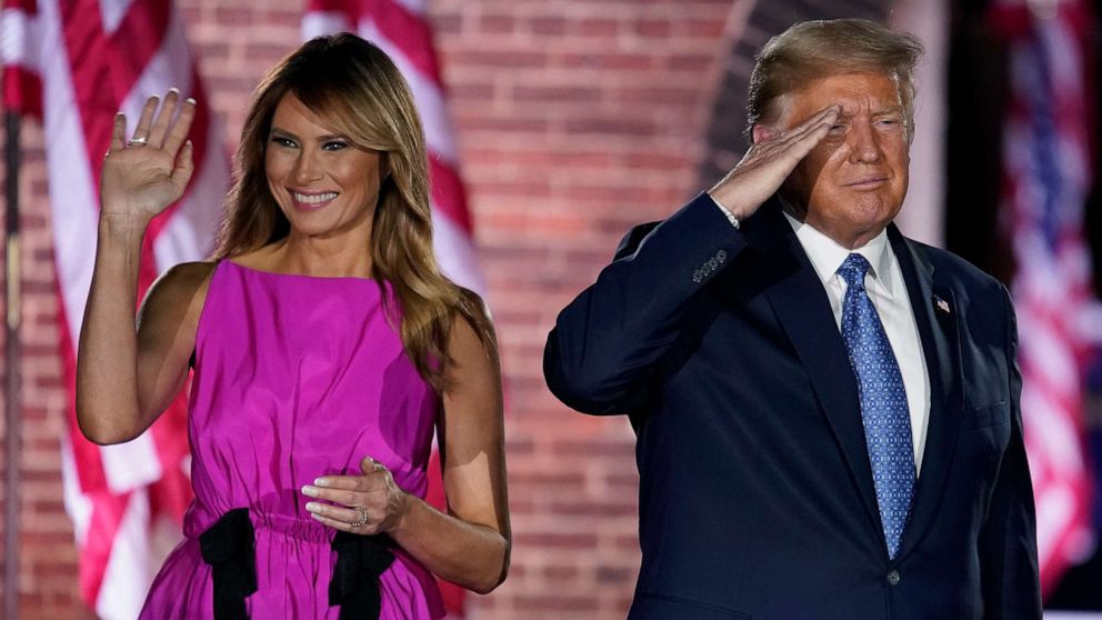 PHOTO: President Donald Trump and first lady Melania Trump attend an event on the third night of the Republican National Convention at Fort McHenry National Monument on Aug. 26, 2020, in Baltimore.