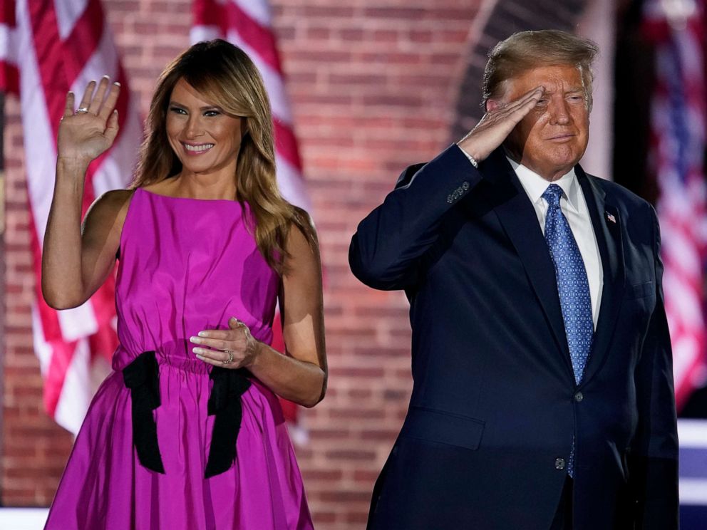 PHOTO: President Donald Trump and first lady Melania Trump attend an event on the third night of the Republican National Convention at Fort McHenry National Monument on Aug. 26, 2020, in Baltimore.