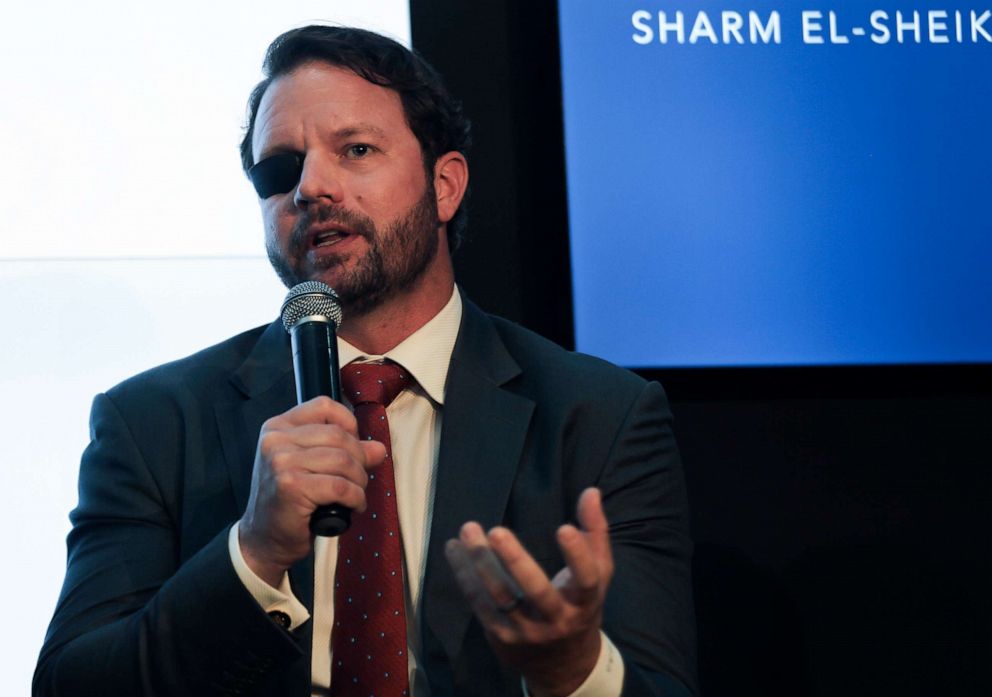 PHOTO: U.S. Rep. Dan Crenshaw, R-Texas, attends a panel discussion in the U.S. Pavilion at the COP27 U.N. Climate Summit, in Sharm el-Sheikh, Egypt, on Nov. 11, 2022.