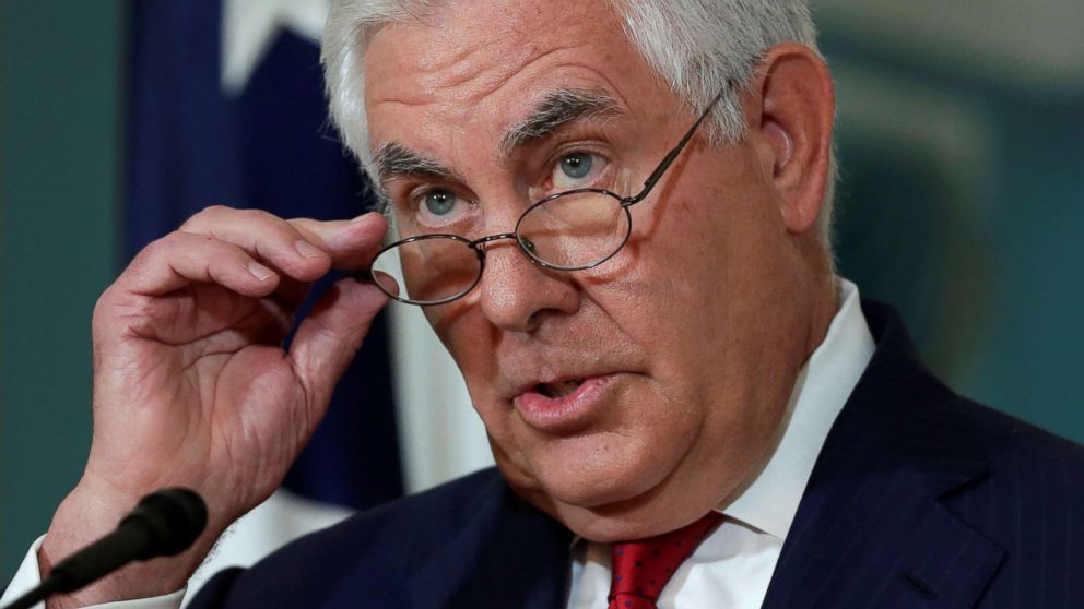 Secretary of State Rex Tillerson makes a statement to the media that he is not going to resign, at the State Department in Washington, Oct. 4, 2017.