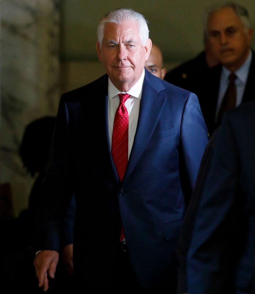 PHOTO: Rex Tillerson, the former US Secretary of State and former Exxon Mobil Chief Executive Officer, departs a courtroom in New York State Supreme Court after testifying in New York, Oct. 30, 2019.