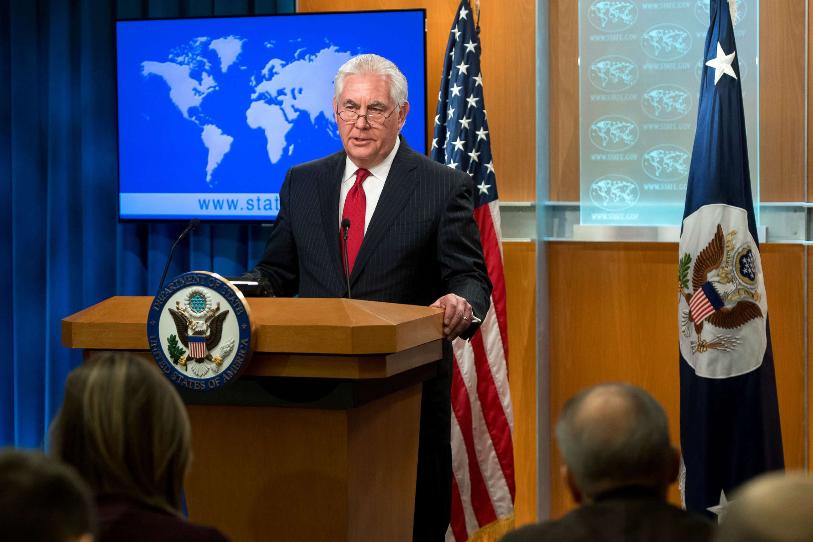 PHOTO: Rex Tillerson, outgoing US Secretary of State makes a statement after his dismissal at the State Department in Washington, D.C. on March 13, 2018.