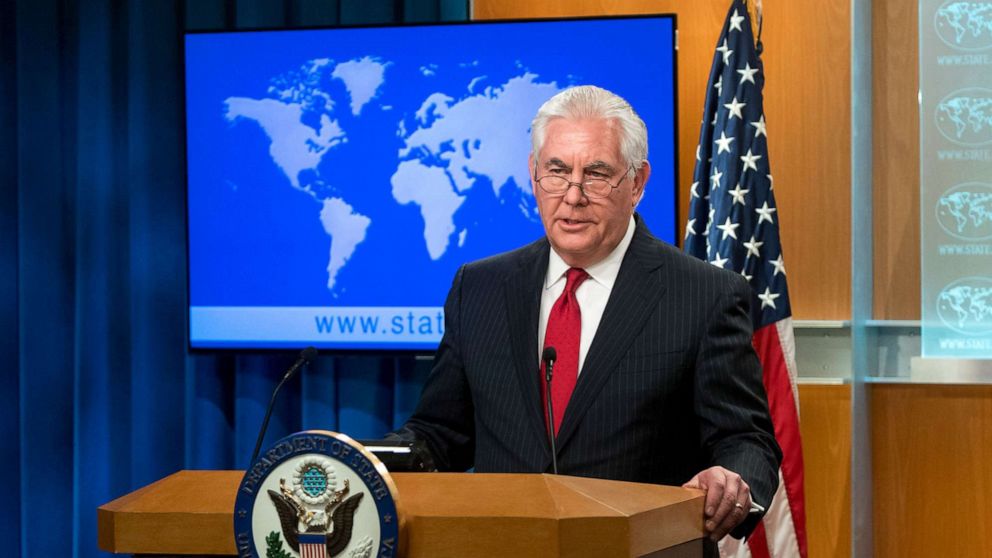 PHOTO: Rex Tillerson, outgoing US Secretary of State makes a statement after his dismissal at the State Department in Washington, D.C. on March 13, 2018.