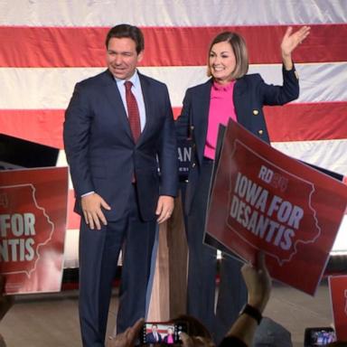 PHOTO: Iowa Gov. Kim Reynolds endorsed Ron DeSantis Monday night at a rally in downtown Des Moines.