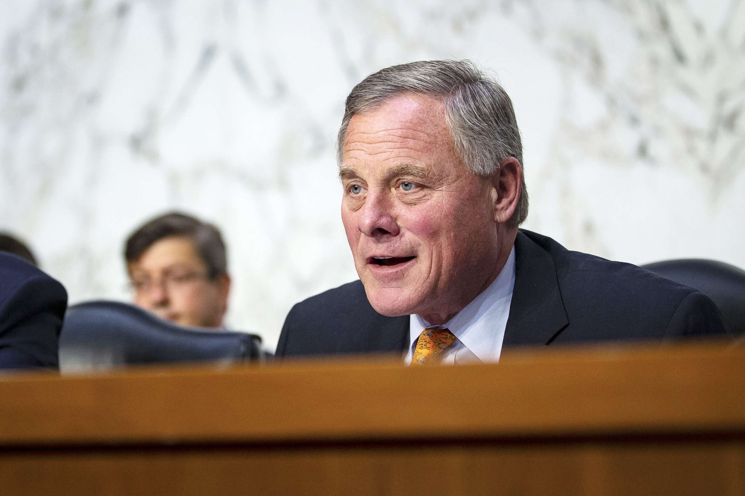 PHOTO: Sen. Richard Burr, chairman of the Senate Intelligence Committee, questions retired Vice Adm. Joseph Maguire during a Senate Intelligence Committee confirmation hearing on Capitol Hill, on July 25, 2018, in Washington, D.C.