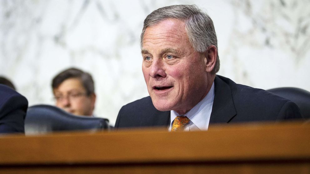 PHOTO: Sen. Richard Burr, chairman of the Senate Intelligence Committee, questions retired Vice Adm. Joseph Maguire during a Senate Intelligence Committee confirmation hearing on Capitol Hill, on July 25, 2018, in Washington, D.C.