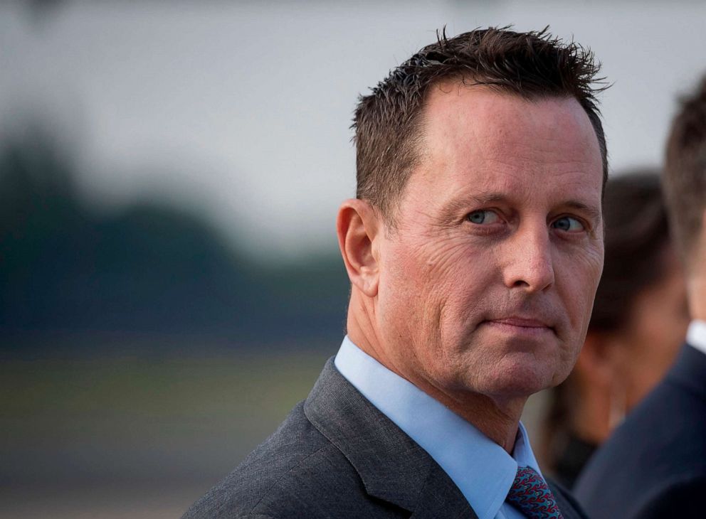 PHOTO: In this May 31, 2019, file photo, US ambassador to Germany, Richard Grenell, awaits the arrival of the Secretary of State Pompeo at Tegel airport in Berlin.