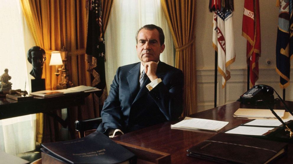 PHOTO: President Richard Nixon poses for a photo in the Oval Office of the White House in Washington.