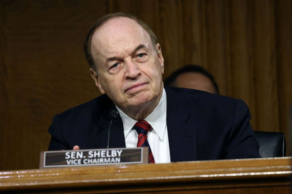PHOTO: In this June 8, 2021, file photo, Sen. Richard Shelby listens as Secretary of State Anthony Blinken testifies during a Senate Appropriations subcommittee hearing in Washington, D.C.