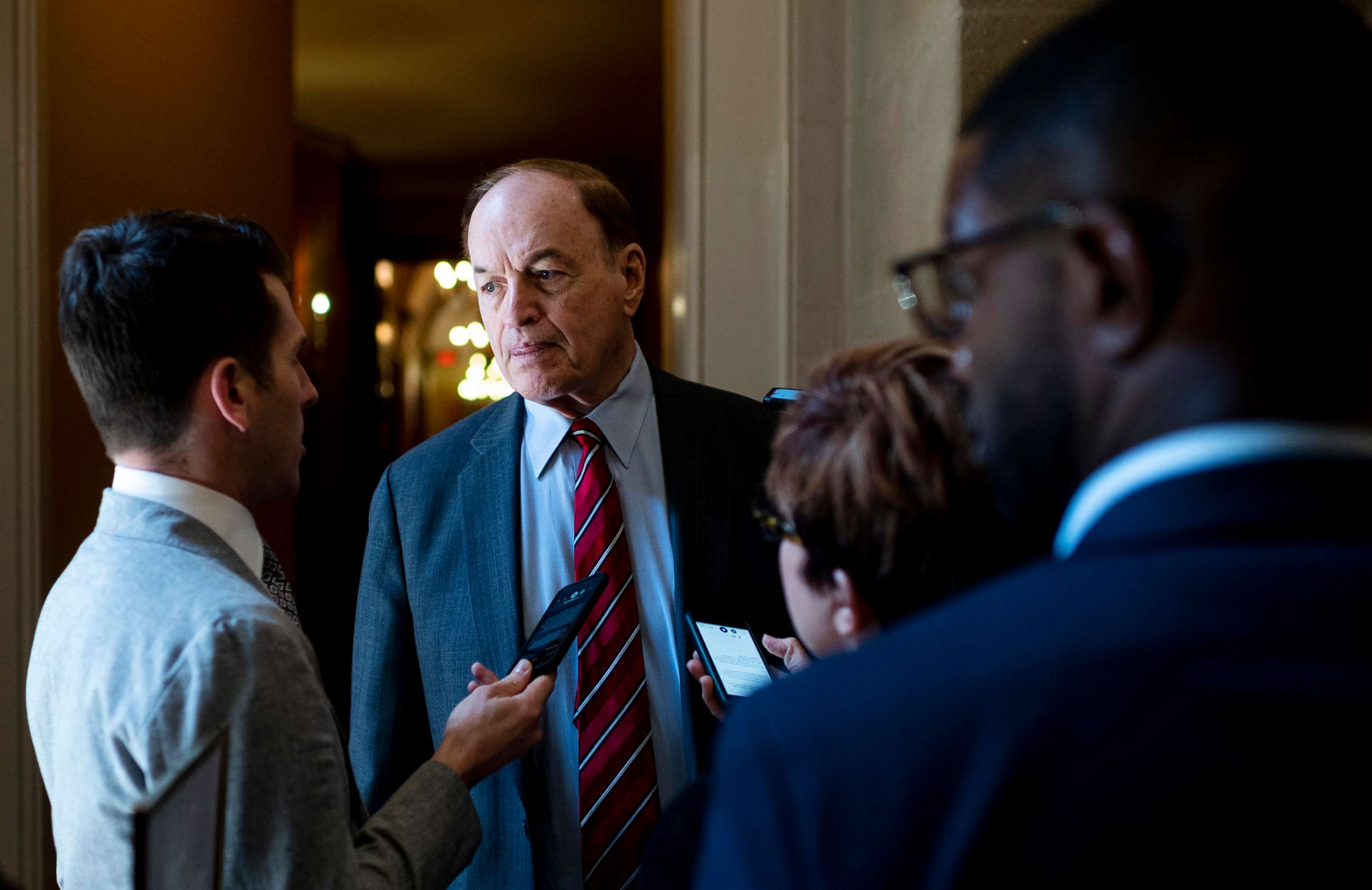 PHOTO: Sen. Richard Shelby, R-Ala., announces there is a deal on the Coronavirus supplemental funding bill as he emerges from a meeting in the Strom Thurmond Room in the Capitol, March 4, 2020.