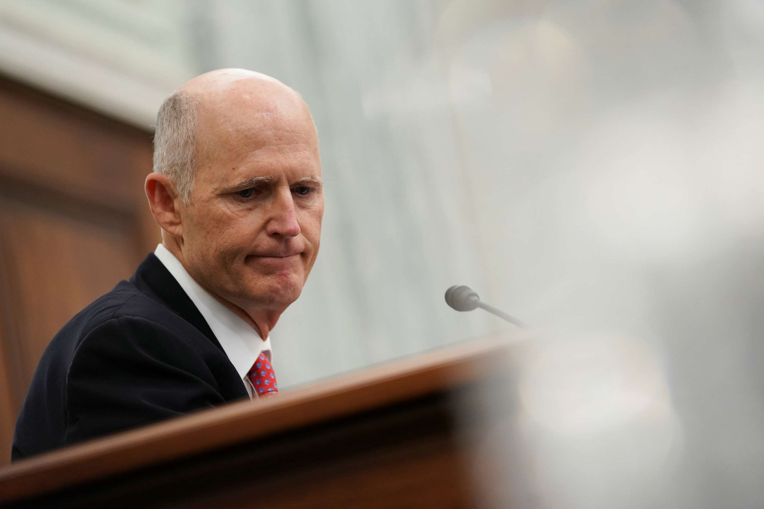 PHOTO: Sen. Rick Scott pauses during a Senate Commerce, Science and Transportation Committee confirmation hearing for Secretary of Transportation nominee Pete Buttigieg in Washington, D.C., Jan. 21, 2021.  