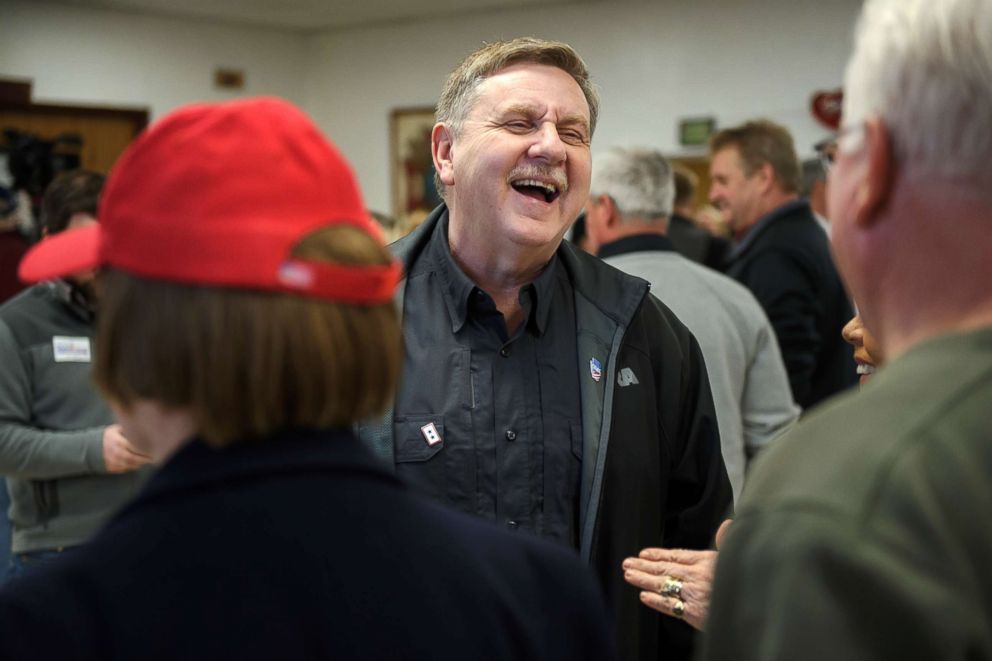 PHOTO: Republican congressional candidate Rick Saccone meets with supporters at the VFW Post 4793 while campaigning on March 5, 2018 in Waynesburg, Pa. Saccone is running for the vacated seat of Congressman Tim Murphy against Conor Lamb.