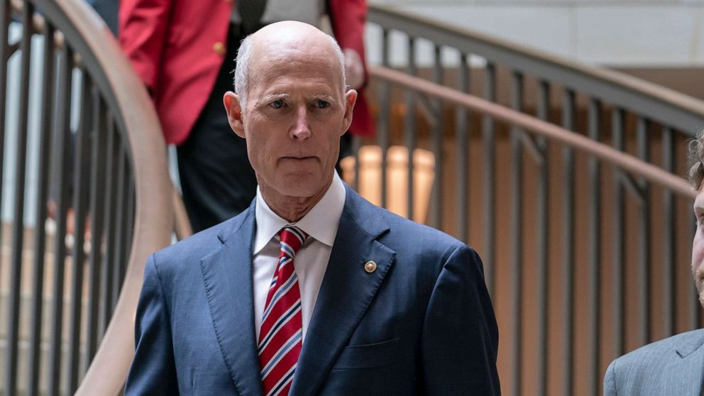 PHOTO: Sen. Rick Scott heads to a briefing at the Capitol in Washington, D.C., Feb. 15, 2023.