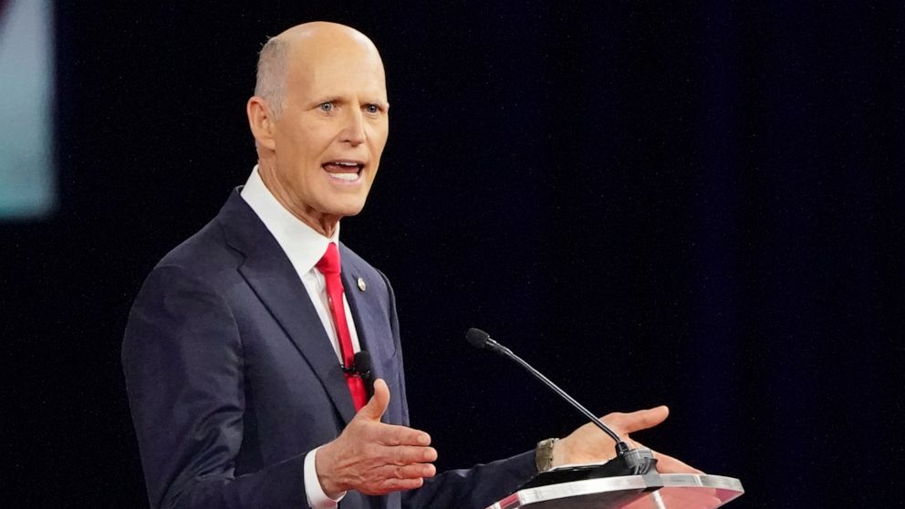 PHOTO: Sen. Rick Scott speaks at the Conservative Political Action Conference (CPAC), Feb. 26, 2022, in Orlando, Fla.