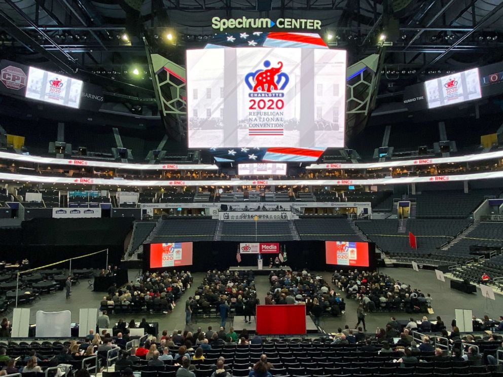 PHOTO: The Republican National Committee holds a media walkthrough for the 2020 Republican National Convention that will be held from August 24-27, 2020 in Charlotte, N.C. Nov. 12, 2019.