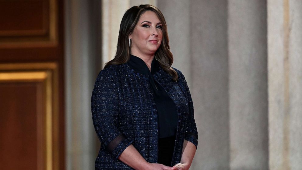 PHOTO: Republican National Committee Chair Ronna McDaniel arrives to speak during the first day of the Republican convention at the Mellon auditorium on Aug. 24, 2020, in Washington.